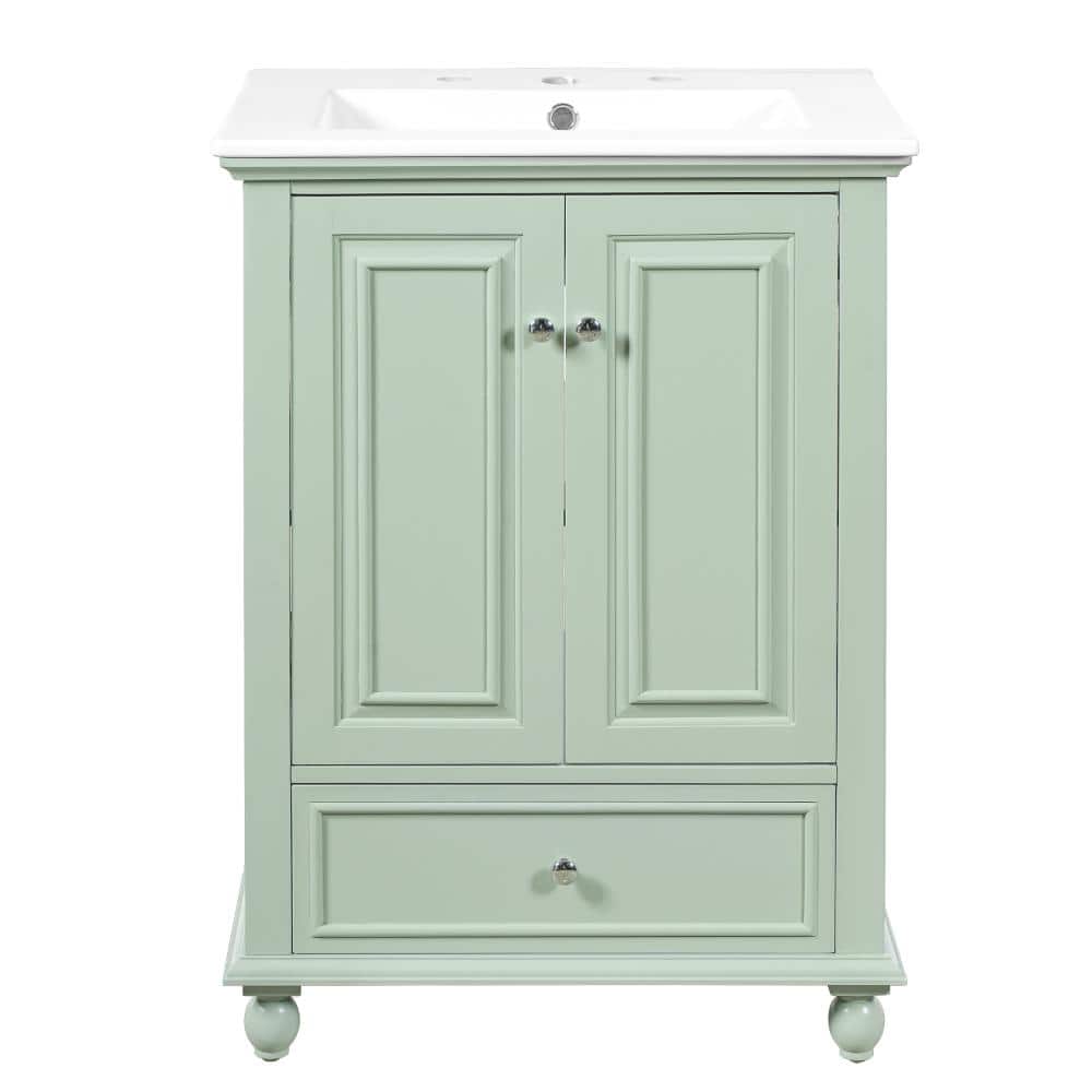 24 in. W Green Freestanding Bath Vanity with White Ceramic Top Sink,Soft Closing Doors and Drawer price history on PriceWatchPro