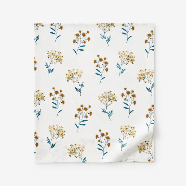 The Company Store Company Cotton White Multi Stem Bouquet Cotton Percale King/Cal King Flat Sheet