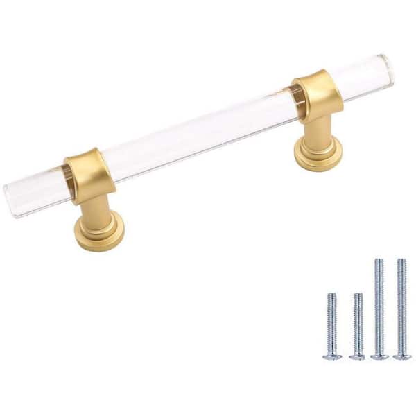 10-Pack 5 in. Hole Center Gold Brushed Brass Cabinet Pulls, Acrylic Drawer Handles with Zinc Alloy Base