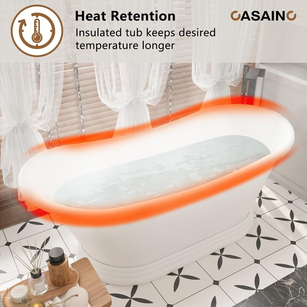 67" Matte White Stone Resin Freestanding Soaking Bathtub