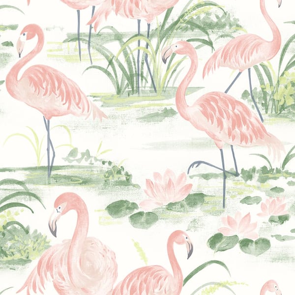 Chesapeake Everglades Coral Flamingos Pink Paper Strippable Roll (Covers 56.4 sq. ft.)