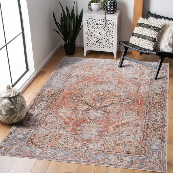 Eira Light Blue Charcoal Orange 8 ft. x 10 ft. Area Rug