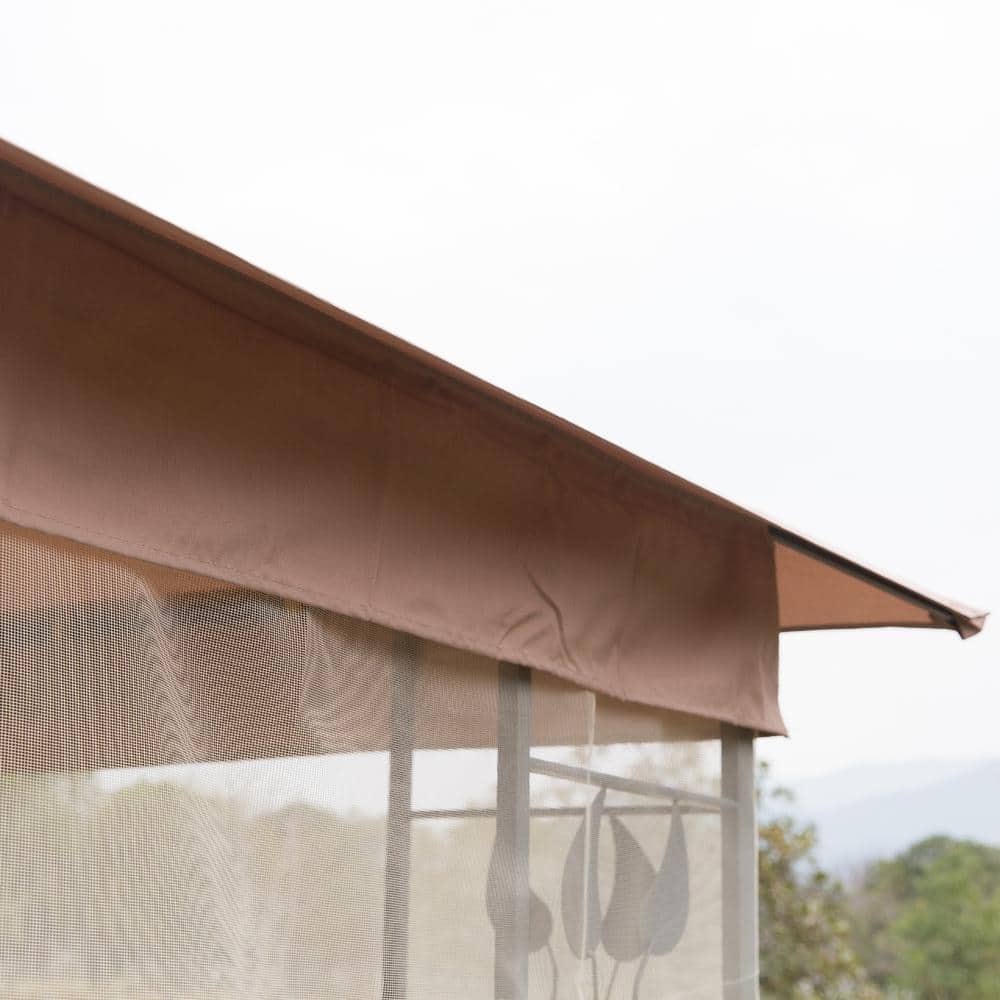 Outsunny 10' x 10' Brown Steel Frame Gazebo with Netting and Curtains