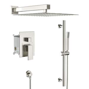 2-Spray Patterns with 1.8 GPM 10 in. Wall Mount Dual Shower Heads in Brushed Nickel