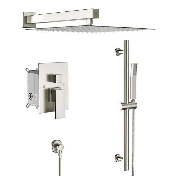 LORDEAR 2-Spray Patterns with 1.8 GPM 12 in. Wall Mount Dual Shower Heads in Brushed Nickel