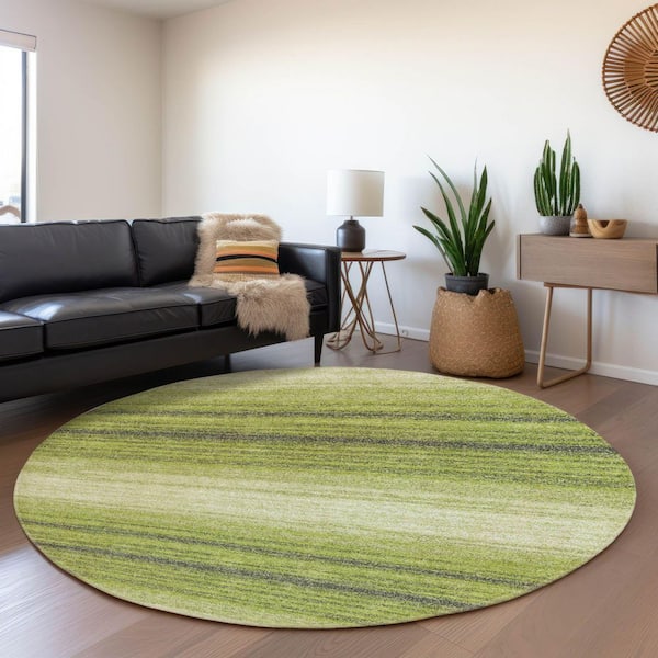 Mayfield Premium Machine Washable Abstract AMF1033 Lime 8 ft. x 8 ft. Round Rug