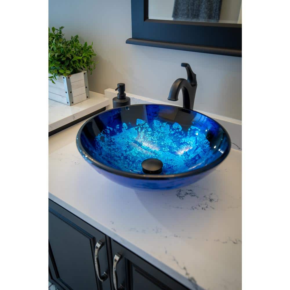 Vibrant Blue Foil Tempered Glass Round Vessel Sink