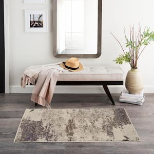 Celestial Ivory/Grey doormat 2 ft. x 4 ft. Abstract Modern Kitchen Area Rug
