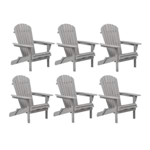 Premium Hemlock Gray Wood Foldable Adirondack Chairs 100% Solid Wood, Classic Design 350 lbs. Weight Capacity (6-Pack)