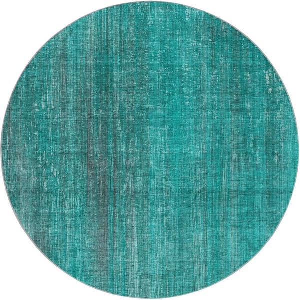 Dream Shag Premium Machine Washable Abstract ADS552 Teal 8 ft. x 8 ft. Round Rug