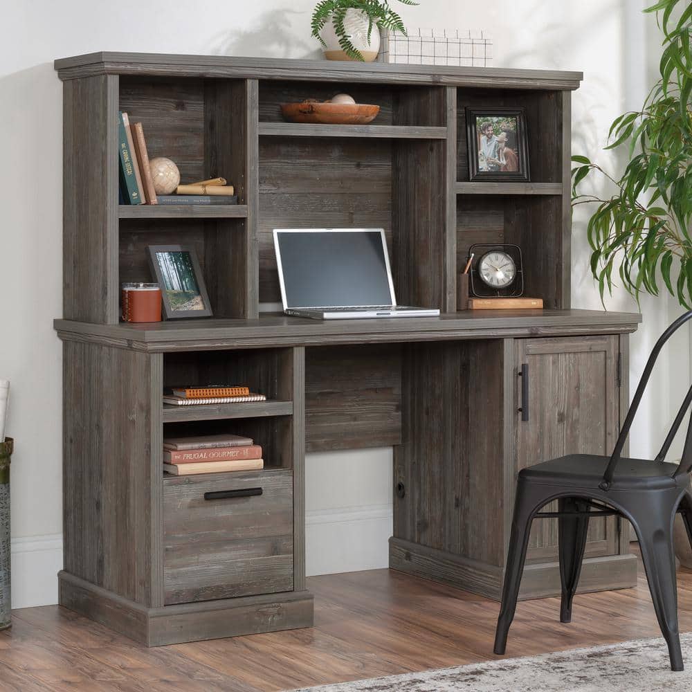 Pebble Pine Farmhouse Computer Hutch with Adjustable Shelves