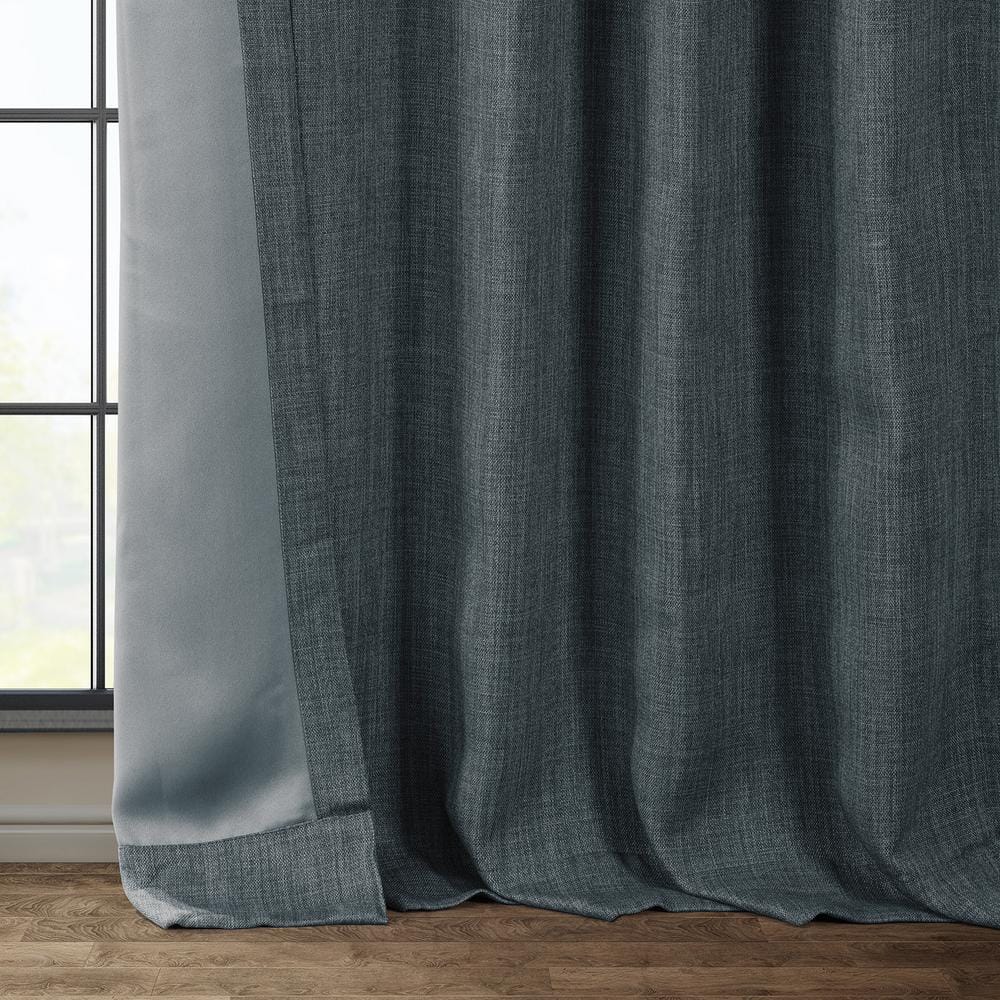 Reverie Blue Faux Linen Room Darkening Curtains 84 Inches