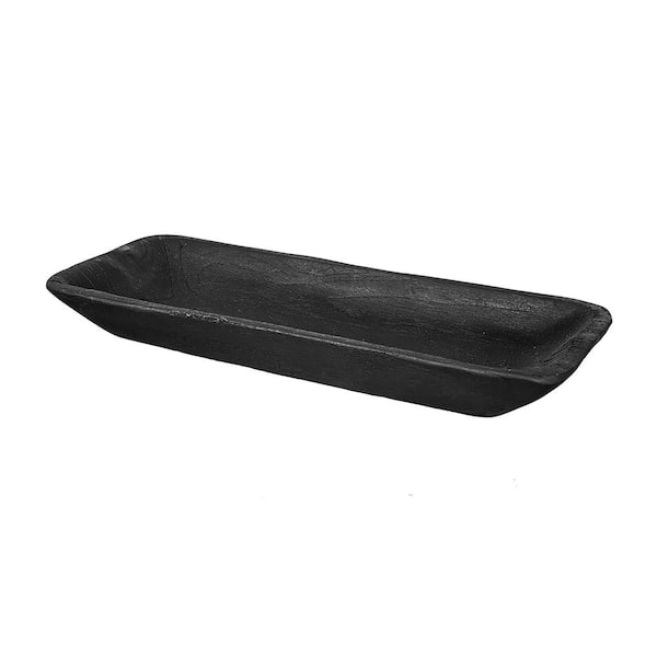 Teak Wood Rectangle Tray - 16x8x2.5" - Black