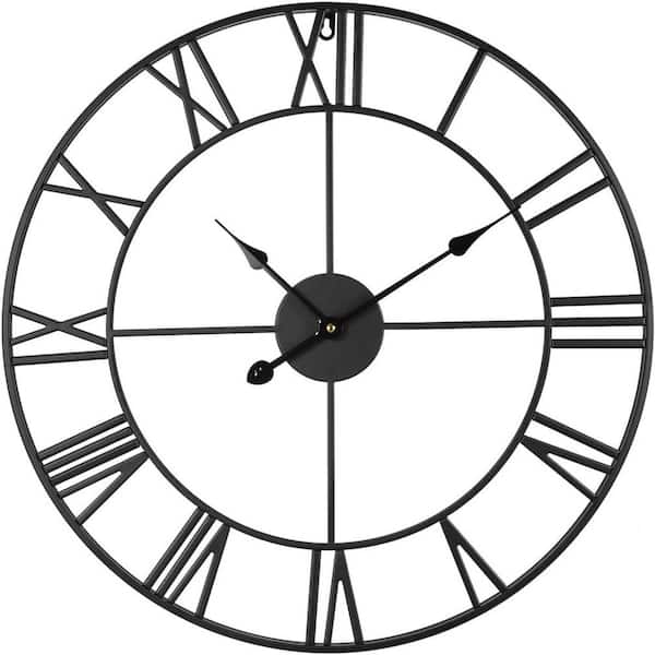 24 in x 24 in Large Wall Clock Roman Numerals, Battery Operated Non Ticking Silent Classic Decorative Round Clocks