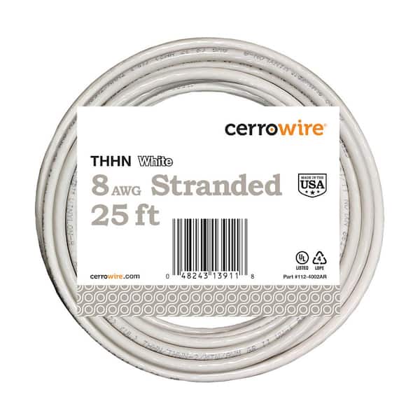 Cerrowire 25 ft. 8 Gauge White Stranded Copper THHN Wire