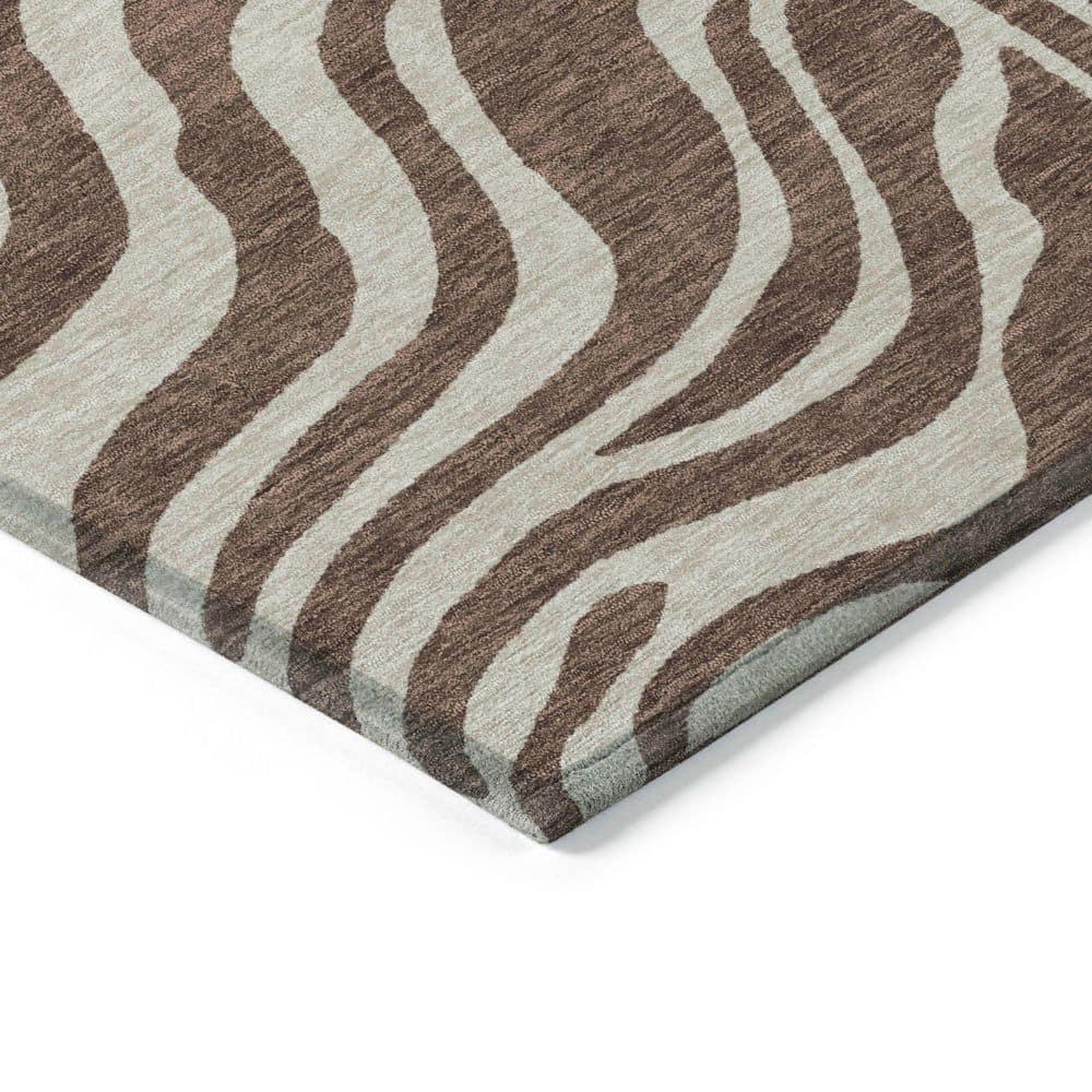 Brown and Beige Zebra Print Washable Synthetic Area Rug