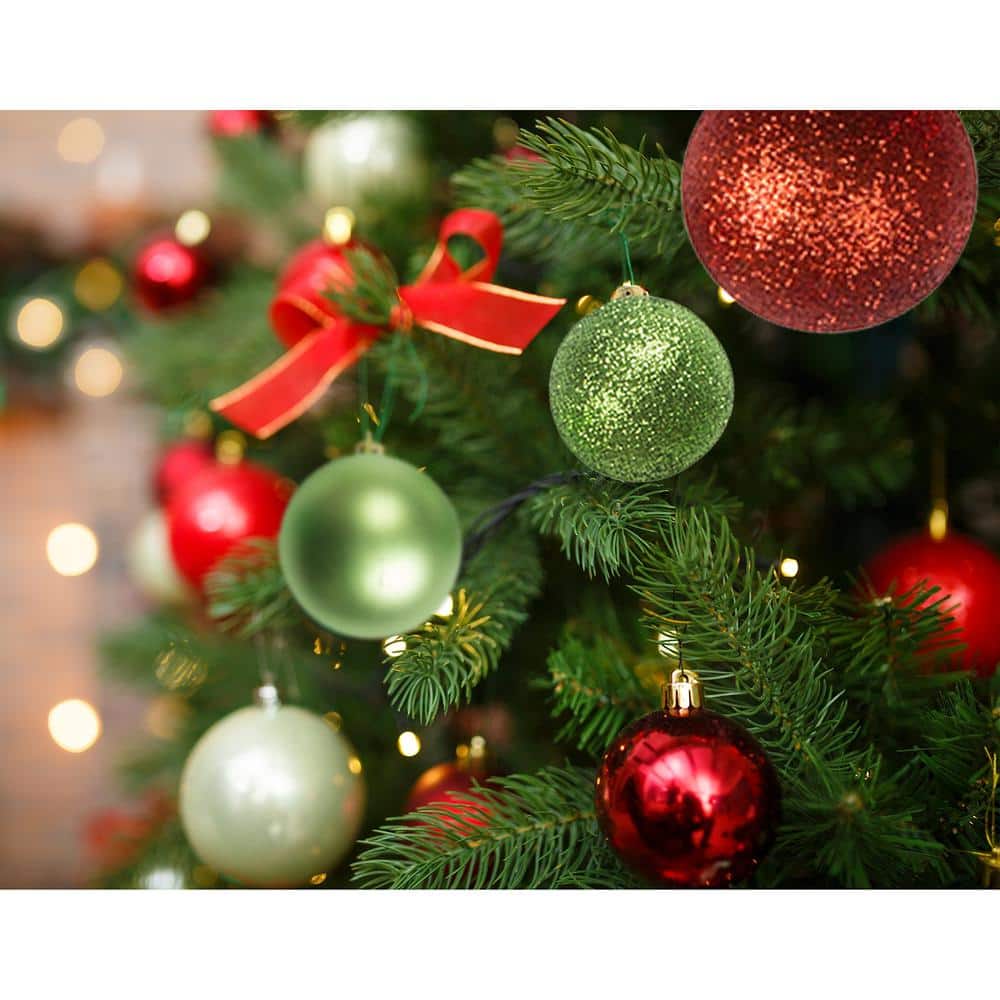 Red and Green Shatterproof Christmas Ornament Balls with Metal Hooks