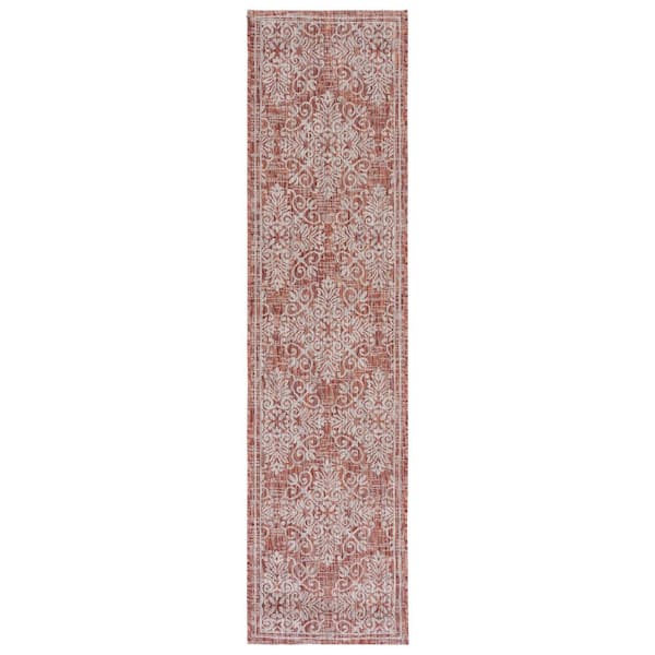 SAFAVIEH Courtyard Red/Ivory 2 ft. x 9 ft. Distressed Border Floral Indoor/Outdoor Runner Rug