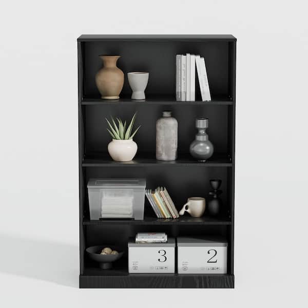 Lumioca 49 in. Tall Black Wood Grain Wood 3-Shelf Open Bookcase with Storage