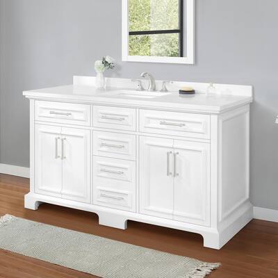 Sarah II 60 in. Bath Vanity in White with Engineered Stone Vanity Top in White with White Basin
