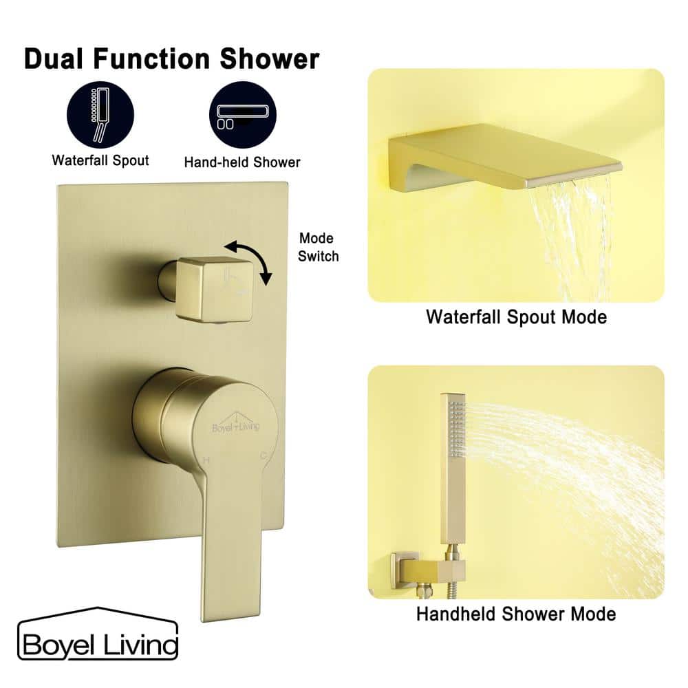 Brushed Gold Wall Mount Roman Tub Faucet with Hand Shower