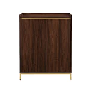 Dark Walnut Wood Modern Tray-Top Accent Cabinet with Metal Legs