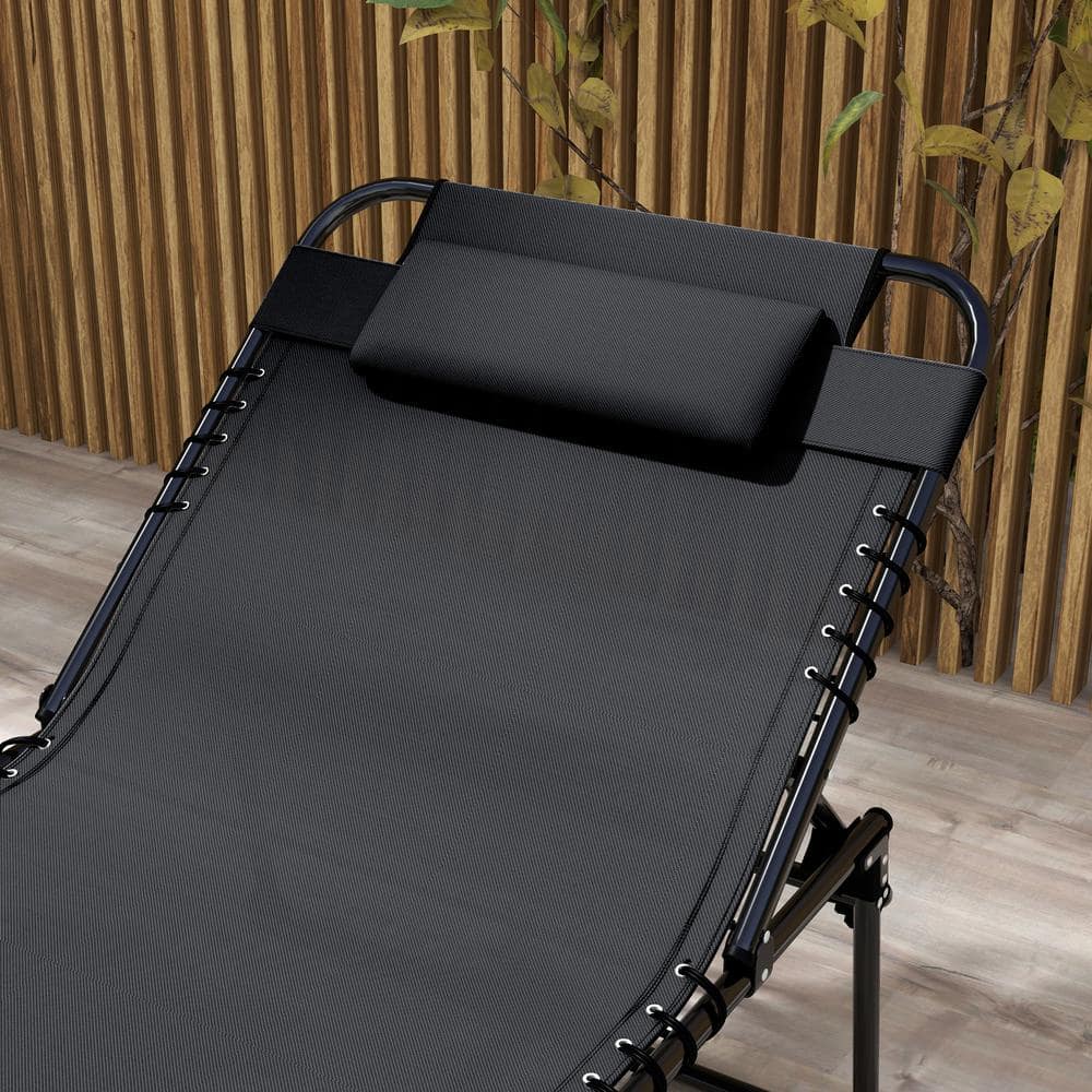 Black Mesh Folding Chaise Lounge Set with Reclining Backrest