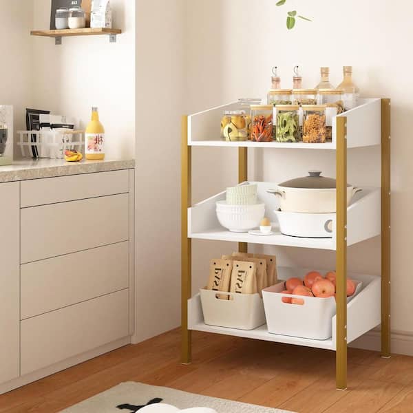 Compact 3-Tier Bookshelf, Rustic Wood Storage Organizer with Steel Frame for Home or Office White 25.87 in.