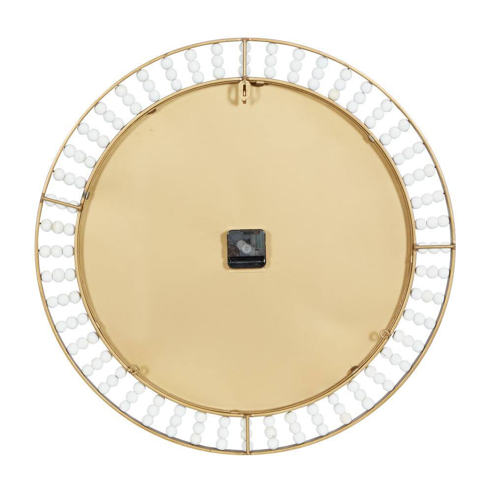 Oversized White Beaded Wall Clock with Gold Frame