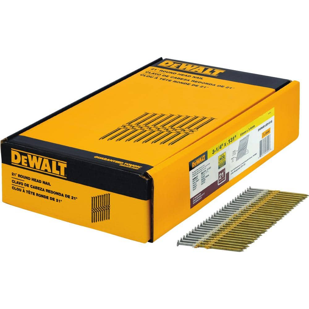 DEWALT 3 1 4 in. x 0.131 in. Galvanized Metal Framing Nails 2000 per Box DWRHS12D131G The Home Depot