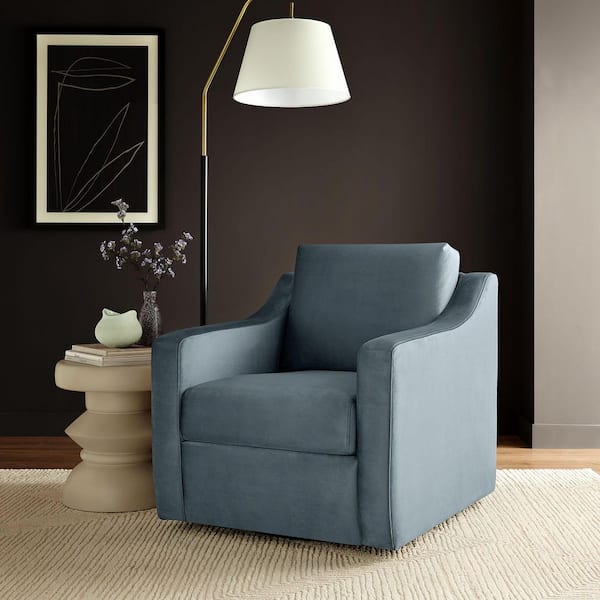 Modway Liora Performance Velvet Swivel Accent Chair in Cadet Blue
