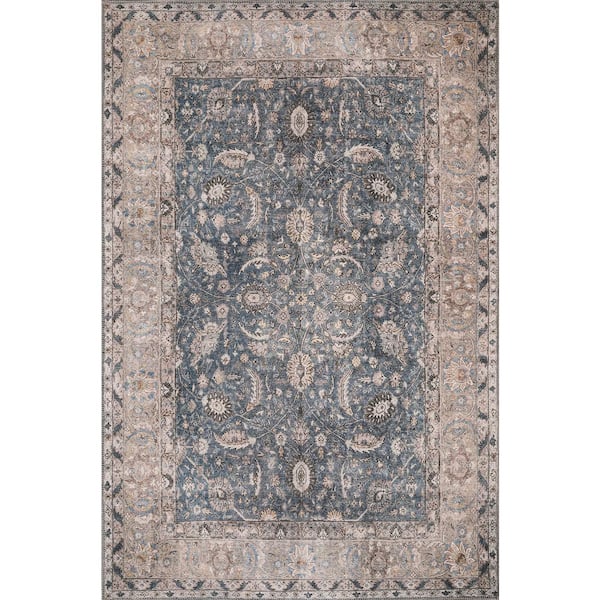 MILLERTON HOME Cayetana Blue 8 ft. x 10 ft. Bohemian Distressed Machine Washable Area Rug