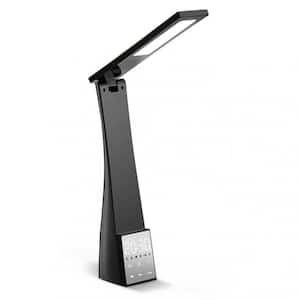 10.75 in. Black Dimmable LED Desk Lamp with Time Display, Alarm Clock, USB charging