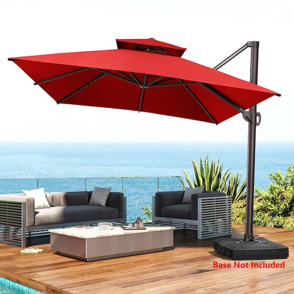 10 ft. x 12.5 ft. Oversized Heavy Duty Aluminum Outdoor Umbrella 360° Rotation Cantilever Patio Umbrella in Red