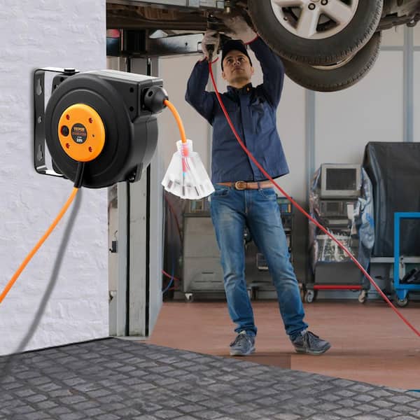 30 ft. 16AWG/3C 10 Amp Retractable Extension Cord Reel with Triple Tap Outlet for Ceiling or Wall Mount Garage and Shop