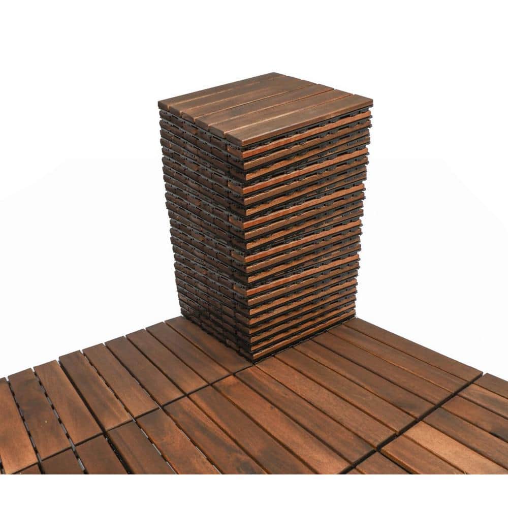Afoxsos 30Pieces Brown 1 ft. x 1 ft. Interlocking Deck Tiles Checker