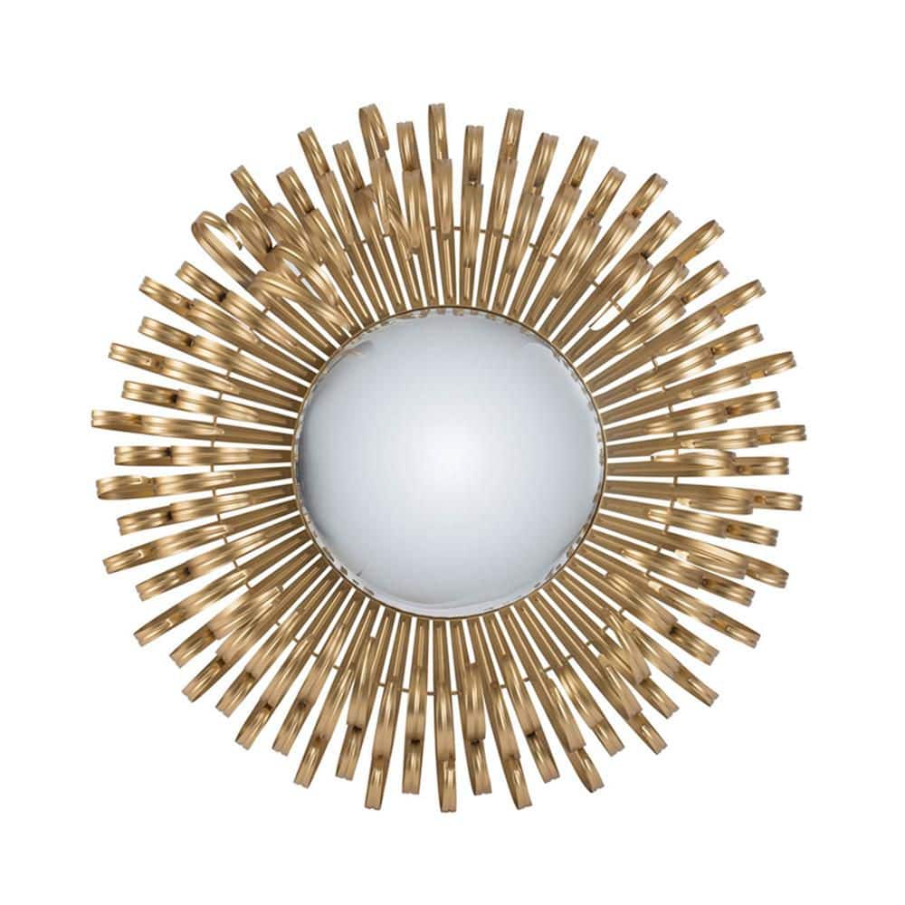 Gold 27 in. W x 27 in. H Art Deco Sunburst Iron Framed Mirror Wall Mirror W