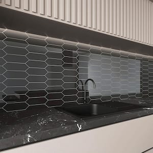 Black 3 in. x 9 in. x 6mm Hexagon Glass Subway Wall Tile (5.8 sq. ft./Case)