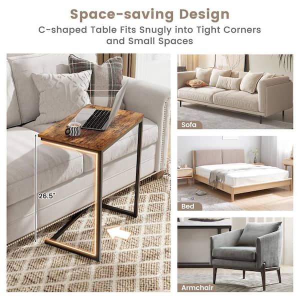 Vasagle C-Shaped End Table – Rustic Brown & Black Metal Frame, Small Side Table For Sofa Or Bed