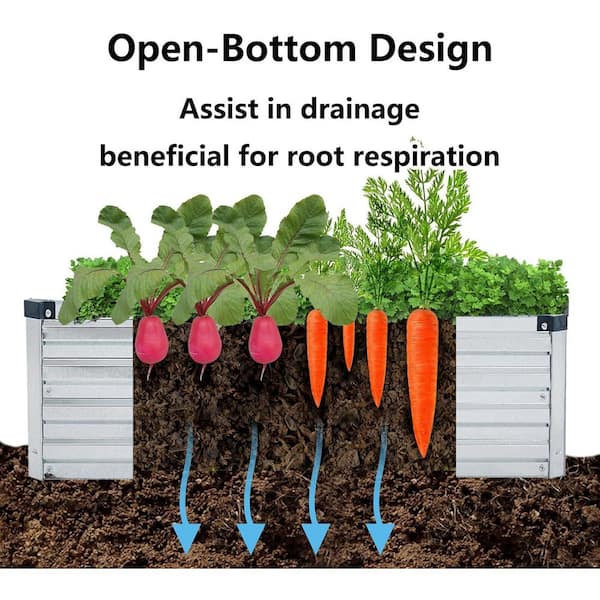 (2-Pack) 4 x 2 x 1 ft. Galvanized Steel Rectangle Raised Garden Bed Planter Box, Outdoor Silver Metal Garden Planter