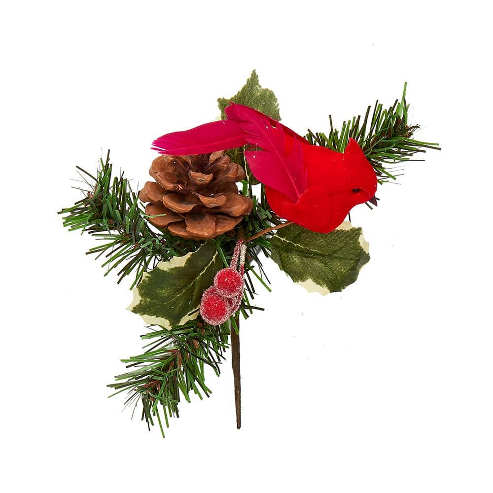 Set of 3 Small Christmas Floral Arrangement Assorted Holly Red Berry Pine  Cone Picks Artificial Christmas Picks in Rustic Galvanized Pots with Wood