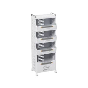 16.1 in. W x 43.3 in. H x 11.8 in. D 4-Tier Storage Cart Polypropylene Rectangular Shelf in Light Gray with Push Handle