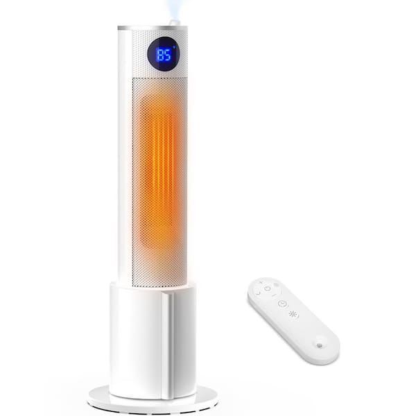1500W White Indoor Electric Tower Radiant Ceramic Space Heater with Thermostat, Oscillating Electric Heater for Home