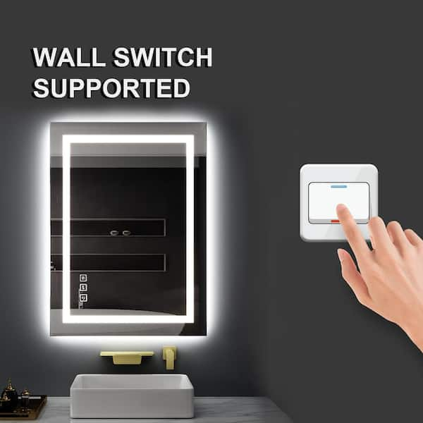 TOOLKISS 30 in. W x 36 in. H Frameless Rectangular Anti-Fog LED Light Wall Bathroom Vanity Mirror Dimmable Bright, Premium