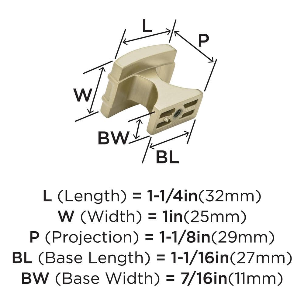 Golden Champagne Modern Rectangular Cabinet Knob with Mounting Hardware