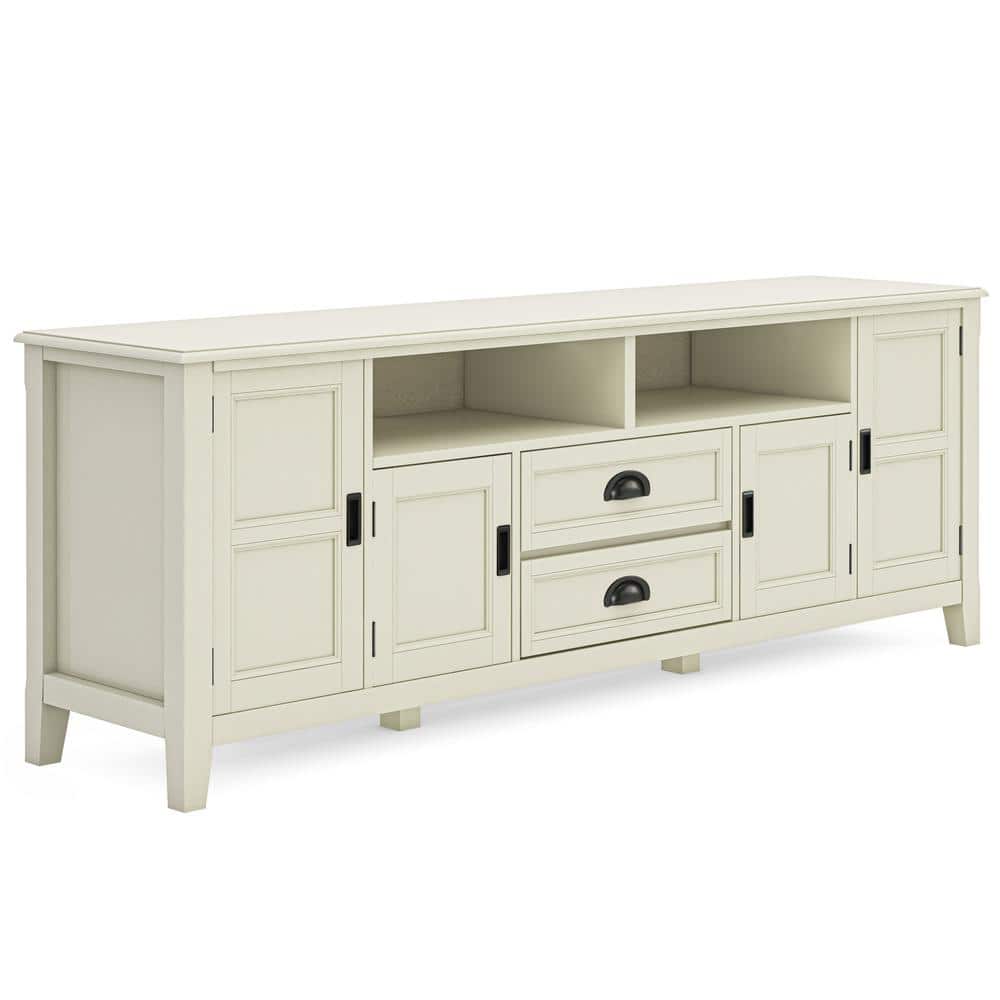 Antique White 72" Solid Wood TV Media Stand with Cabinets