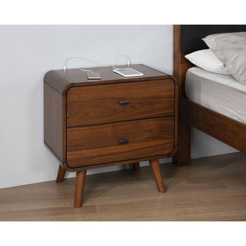 Robyn Dark Walnut 2-Drawer Mid-Century Modern Nightstand