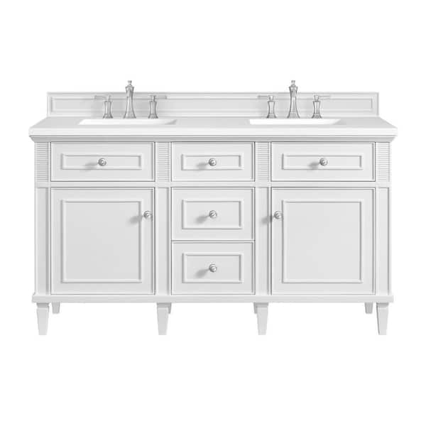 James Martin Vanities Lorelai 60.0 in. W x 23.5 in. D x 34.06 in. H Double Bathroom Vanity in Bright White with White Zeus Quartz Top