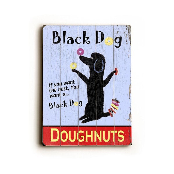 ArteHouse 9 in. x 12 in. Black Dog Doughnuts Vintage Wood Sign-DISCONTINUED