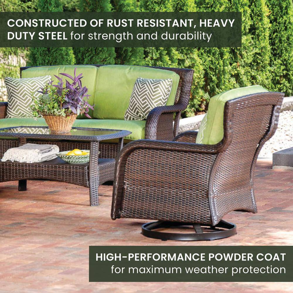 Strathmere 4-Piece Brown Wicker Outdoor Conversation Set with Green Cushions